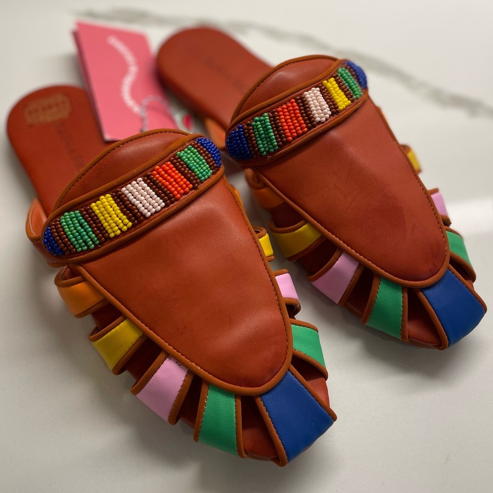 FARM Rio Women’s Rust Rainbow Beaded Mules (Size 7 - NWT)
